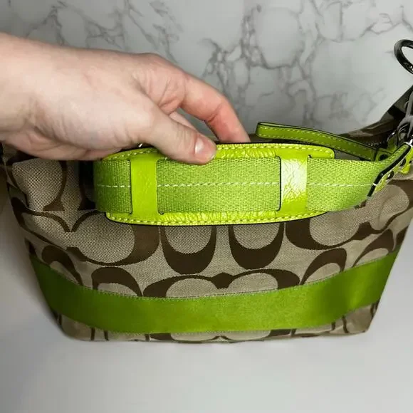 Coach Signature Stripe Khaki and Like Purse - Picture 7 of 13